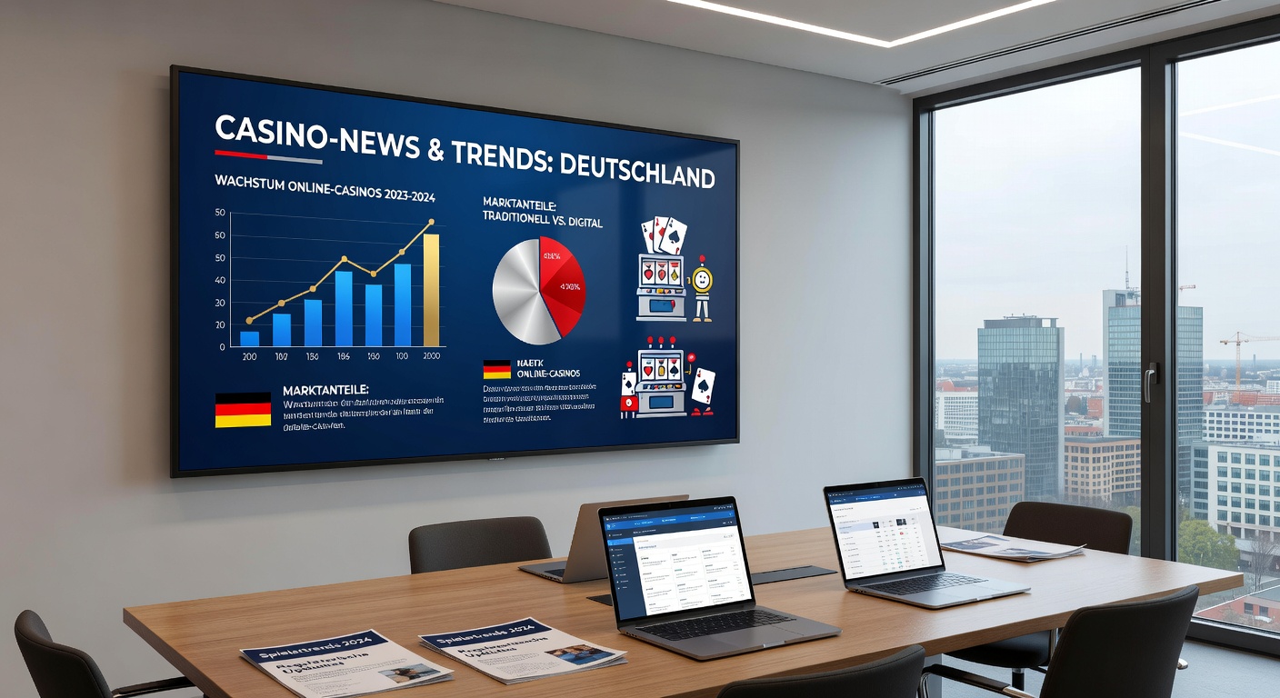 Ein modernes Casino-Innenraum mit leuchtenden Spielautomaten und Besuchern, die den Erfolg der deutschen Spielbanken symbolisiert