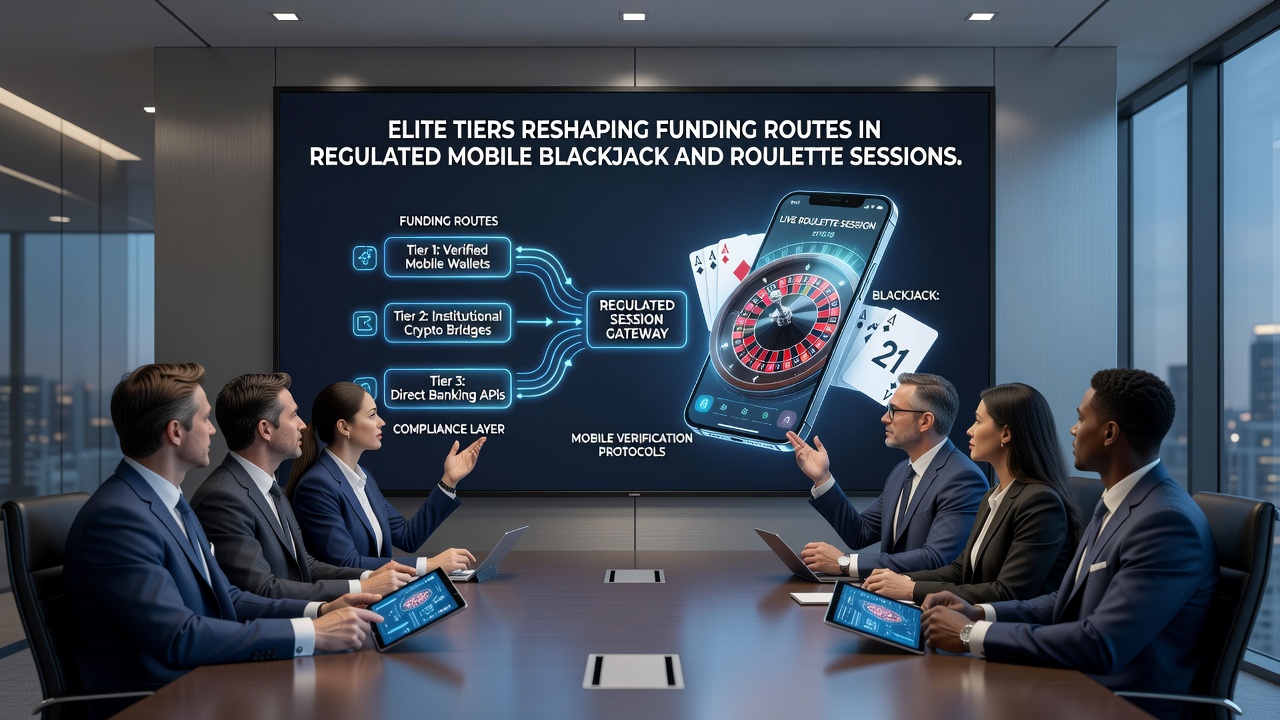 Illustration von Zahlungsoptionen und Elite-Tiers in mobilen Roulette- und Blackjack-Apps